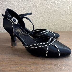 Supadance 1542 Black Satin Diamante Ballroom Dance Shoes-UK Size 5/US 7/EU 38